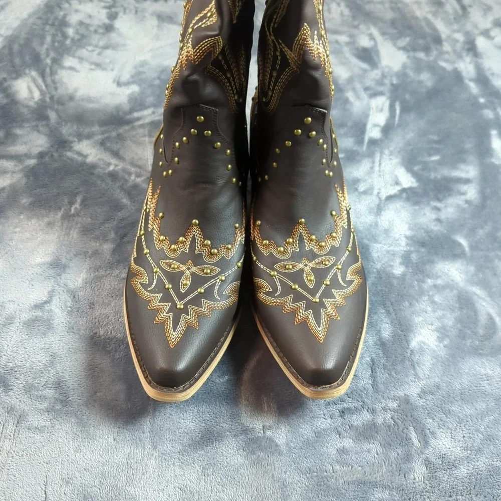 Women Thigh High Over the Knee Boot Size 10 Side Zipper Embroidery Cowgirl Boot